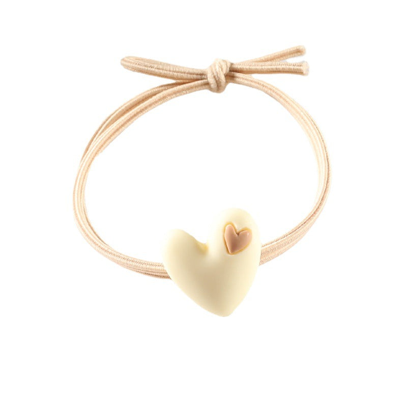Korean version of popular peach heart milk tea color head rope female hair rope tie hair adult student hair ring heart-shaped rubber band headdress