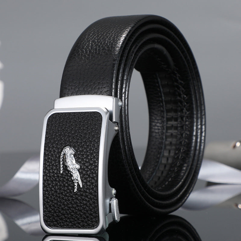 Men's belt automatic buckle skin alloy buckle head lychee pattern business casual belt men wholesale one drop shipping