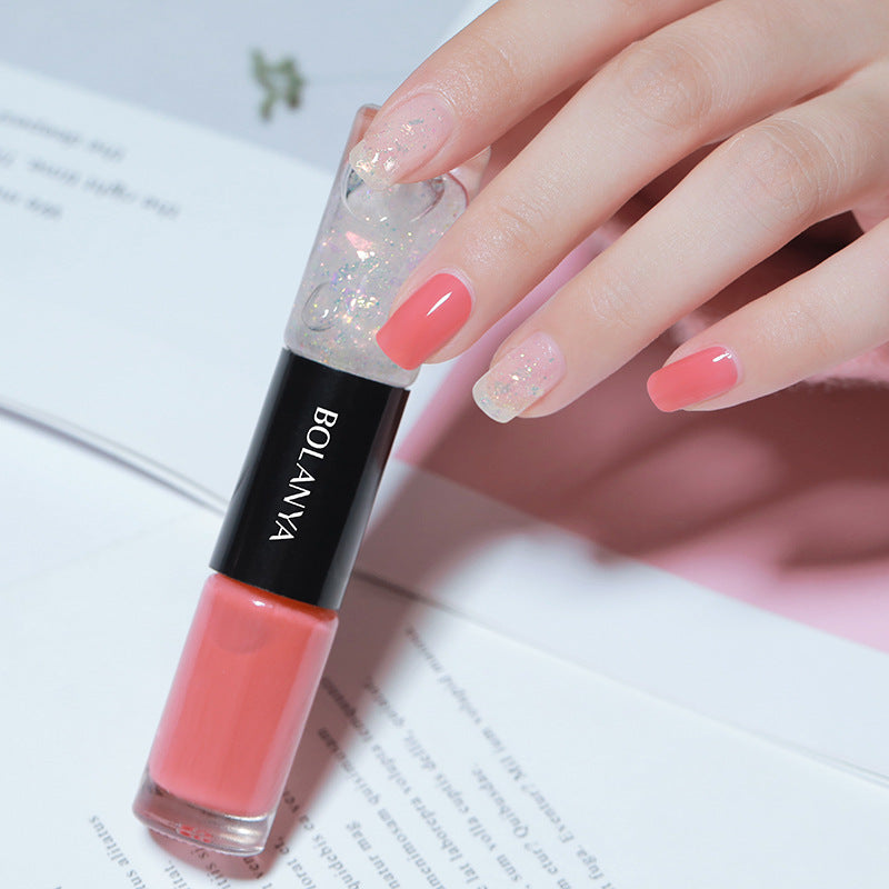 Oil-based two-color nail polish, no-bake, long-lasting, non-peelable, quick-drying, transparent whitening nail polish wholesale set, armor polish