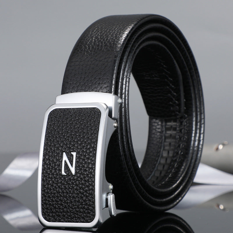 Men's belt automatic buckle skin alloy buckle head lychee pattern business casual belt men wholesale one drop shipping