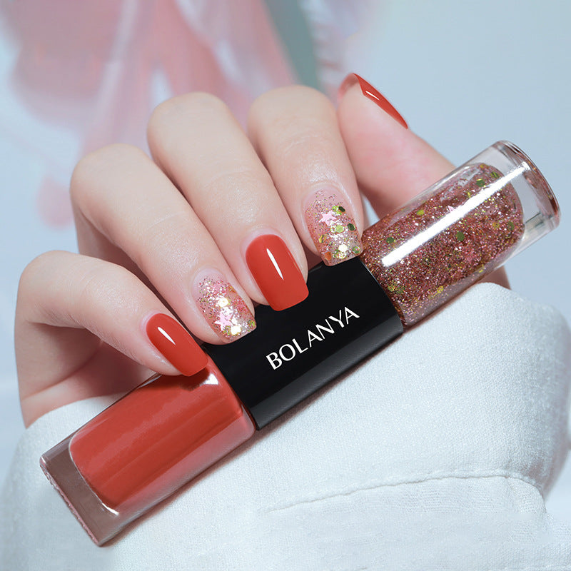 Oil-based two-color nail polish, no-bake, long-lasting, non-peelable, quick-drying, transparent whitening nail polish wholesale set, armor polish