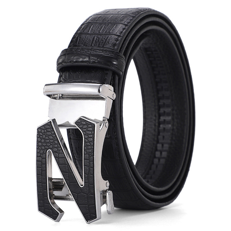 Men's belt automatic buckle skin alloy buckle head lychee pattern business casual belt men wholesale one drop shipping