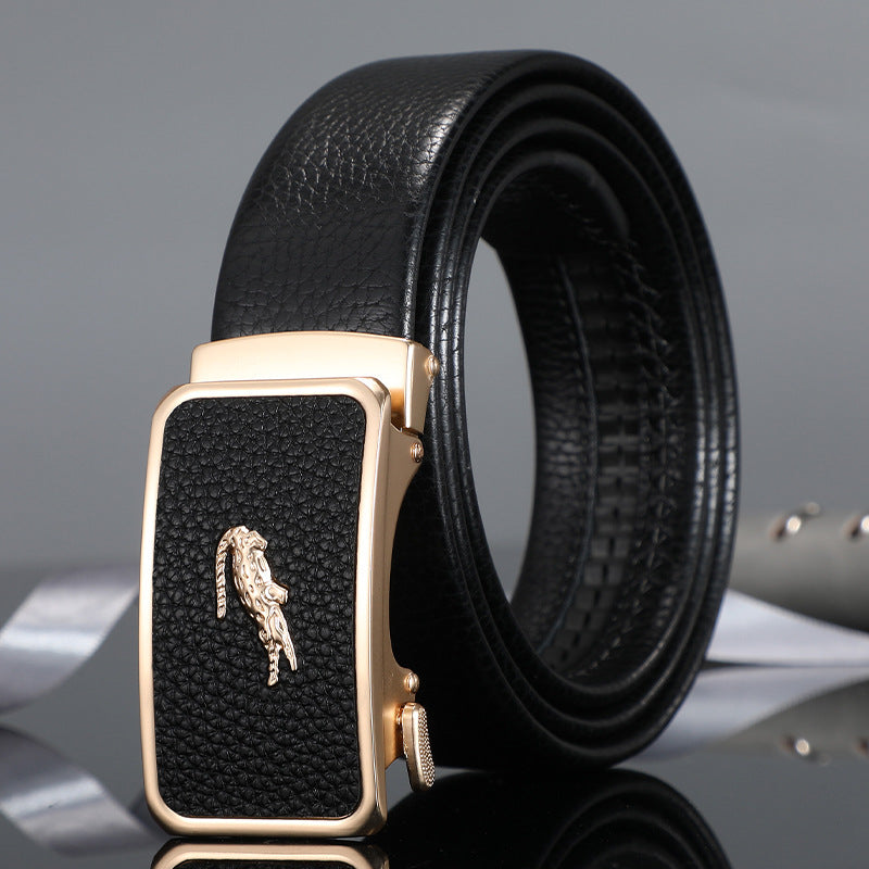 Men's belt automatic buckle skin alloy buckle head lychee pattern business casual belt men wholesale one drop shipping