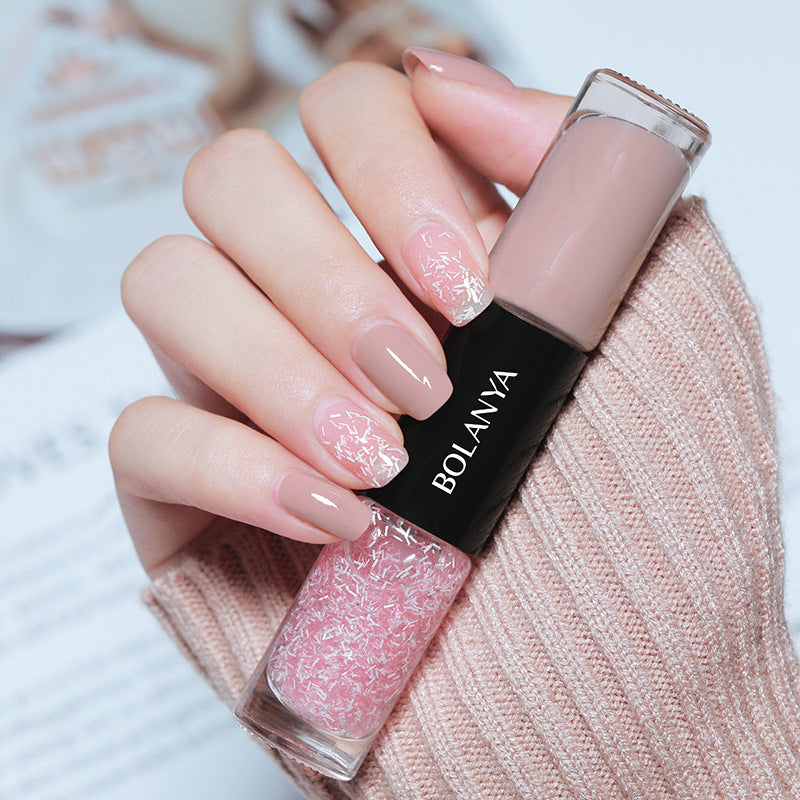 Oil-based two-color nail polish, no-bake, long-lasting, non-peelable, quick-drying, transparent whitening nail polish wholesale set, armor polish