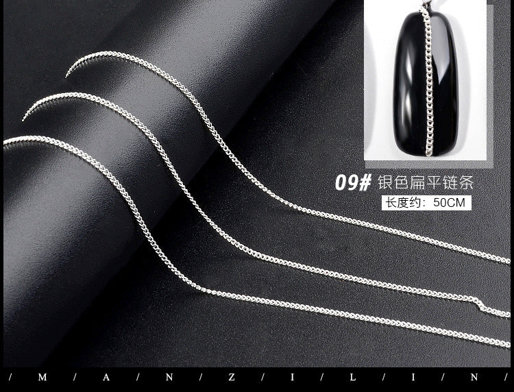 Cross-border Japanese nail art chain ultra-fine zipper nail jewelry nail art decorative chain nail metal chain