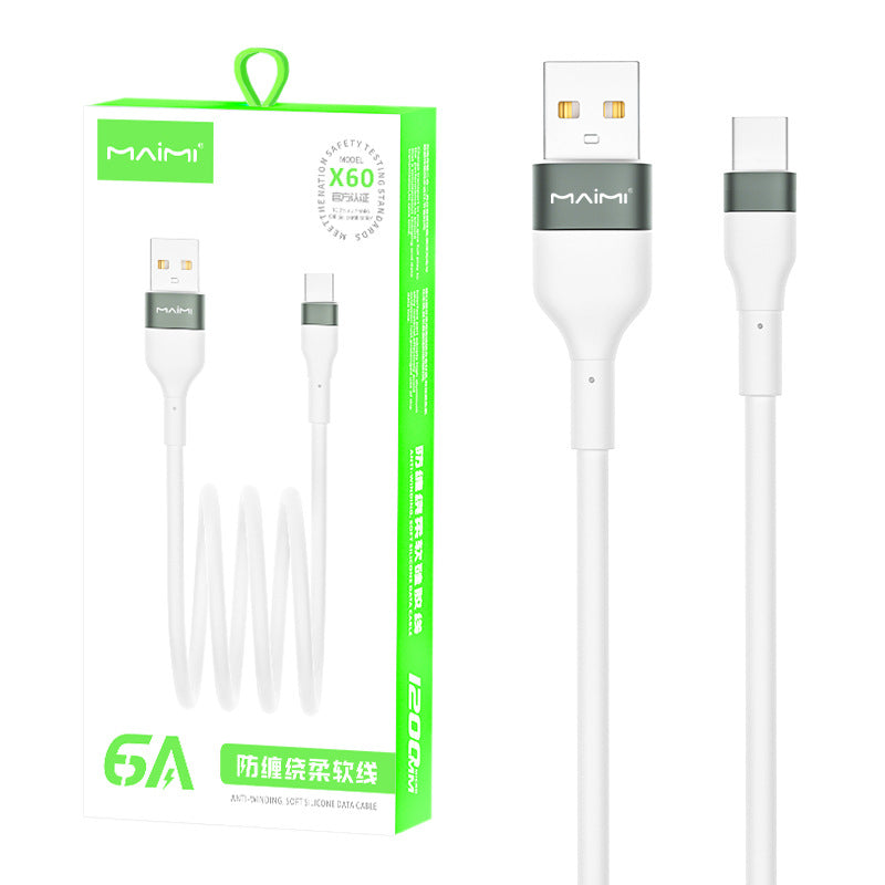麦靡X60防缠绕硅胶柔软数据线1.2米适用iOS安卓Type-C快充线工厂