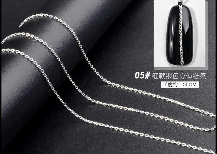 Cross-border Japanese nail art chain ultra-fine zipper nail jewelry nail art decorative chain nail metal chain