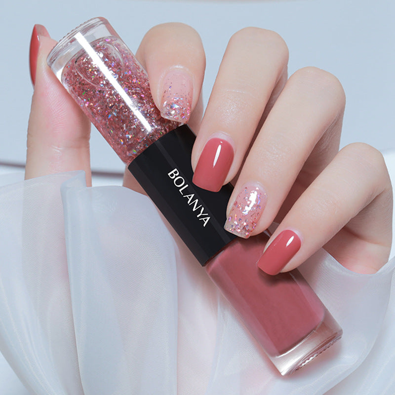 Oil-based two-color nail polish, no-bake, long-lasting, non-peelable, quick-drying, transparent whitening nail polish wholesale set, armor polish