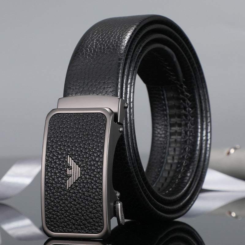 Men's belt automatic buckle skin alloy buckle head lychee pattern business casual belt men wholesale one drop shipping