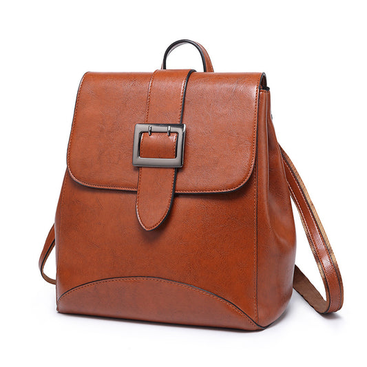 Oil wax leather women's backpack 2023 new style bag trendy simple Korean style fashion casual travel backpack one piece drop shipping 