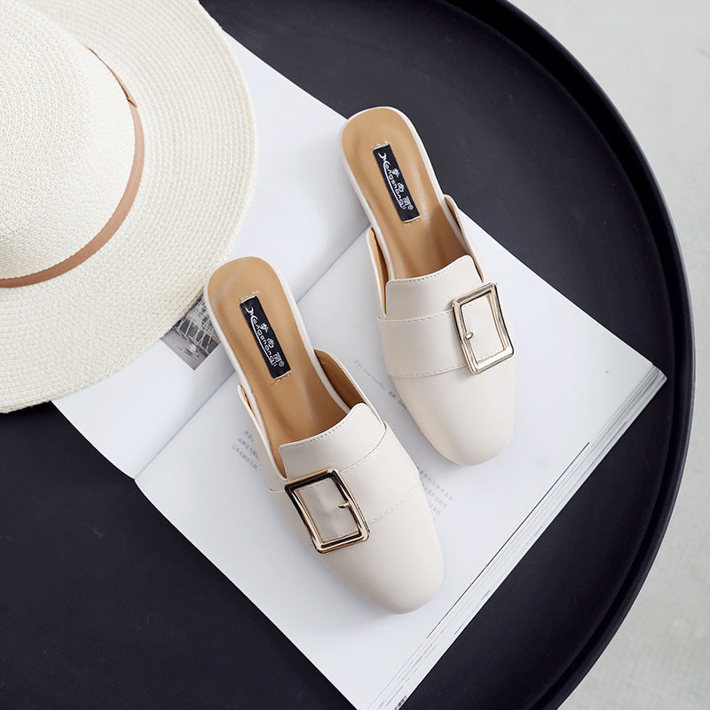 2024 new style baotou slippers for women summer outdoor lazy half slippers fashionable flat mules same style sandals for internet celebrities 