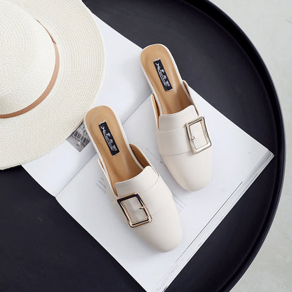 2024 new style baotou slippers for women summer outdoor lazy half slippers fashionable flat mules same style sandals for internet celebrities 