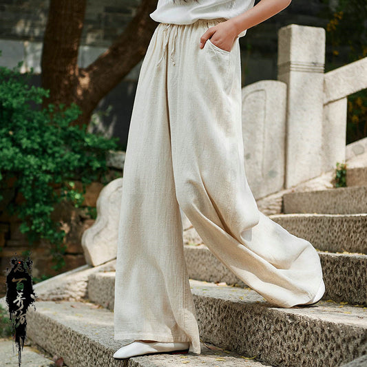 2023 spring and summer Nianbaixiu spinning cotton and linen women's clothing new national style light retro linen Zen women's trousers wide-leg pants 