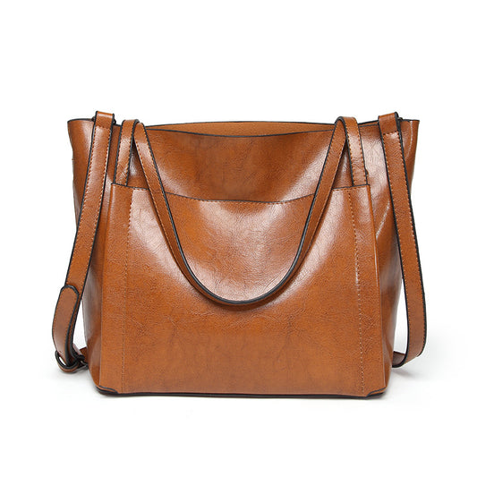 2023 spring and summer fashionable women's large bag single shoulder crossbody bag simple waxed leather handheld women's tote bag new foreign trade product 