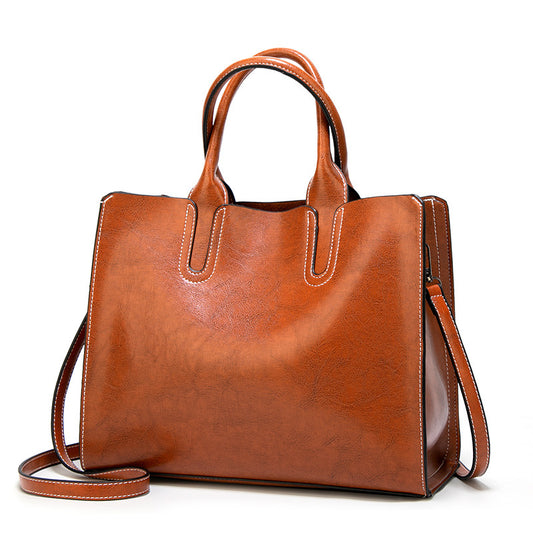 Tote bag oil leather large capacity foreign trade bag new European and American fashion women's bag single shoulder crossbody bag foreign trade wholesale 