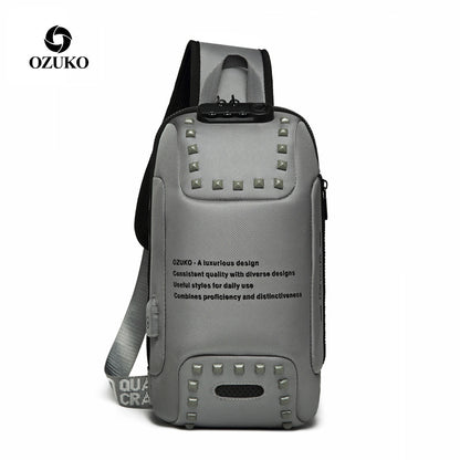 Ozuko men's trendy small chest bag outdoor sports men's crossbody bag casual waterproof Oxford cloth crossbody bag for men 