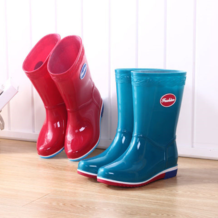 Heshengyuan middle-high rain boots women's short-tube water shoes water boots women's winter plus velvet warm non-slip waterproof plastic shoes women 
