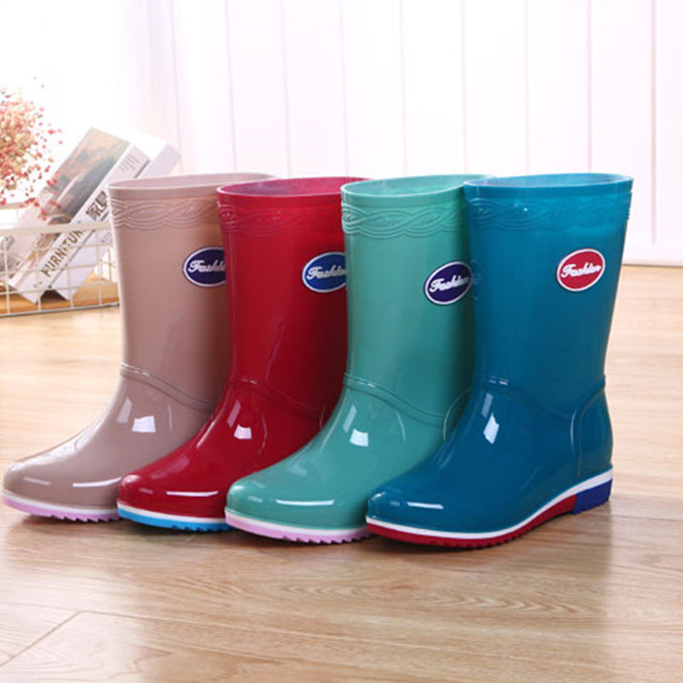Heshengyuan middle-high rain boots women's short-tube water shoes water boots women's winter plus velvet warm non-slip waterproof plastic shoes women 