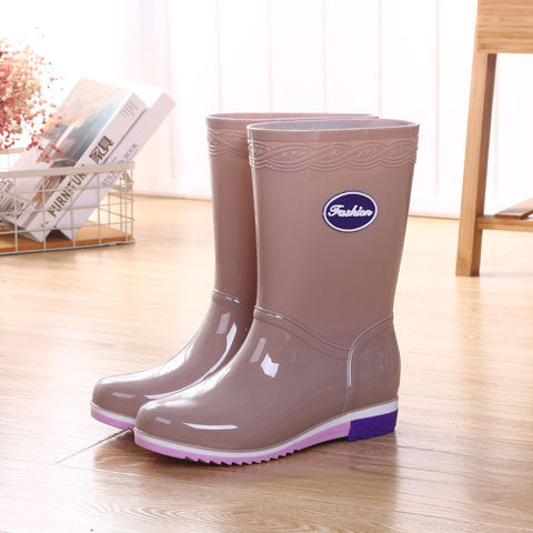 Heshengyuan middle-high rain boots women's short-tube water shoes water boots women's winter plus velvet warm non-slip waterproof plastic shoes women 