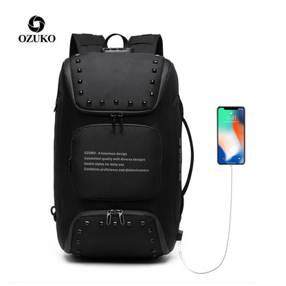 ozuko new student backpack sports trendy school bag Korean version multi-functional business computer backpack 