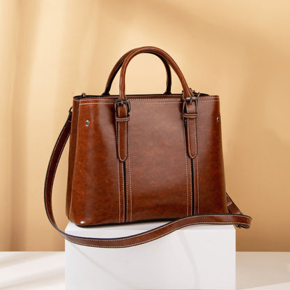 Bags 2023 Spring and Summer New Women's Bags European and American Fashion Retro Style Tote Bag Hand-held Shoulder Oil Wax Crossbody Bag Trendy 