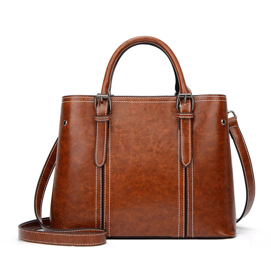 Bags 2023 Spring and Summer New Women's Bags European and American Fashion Retro Style Tote Bag Hand-held Shoulder Oil Wax Crossbody Bag Trendy 
