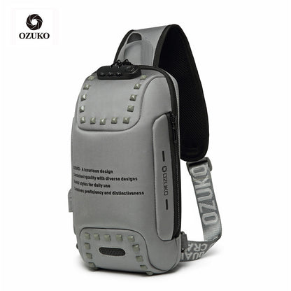 Ozuko men's trendy small chest bag outdoor sports men's crossbody bag casual waterproof Oxford cloth crossbody bag for men 