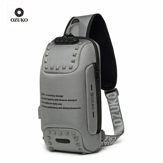 Ozuko men's trendy small chest bag outdoor sports men's crossbody bag casual waterproof Oxford cloth crossbody bag for men 