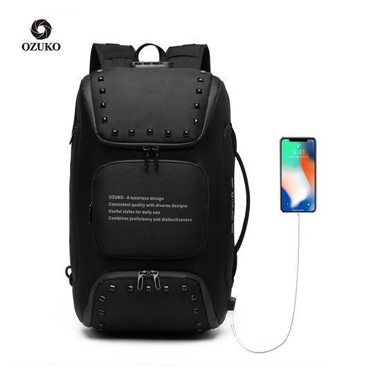 ozuko new student backpack sports trendy school bag Korean version multi-functional business computer backpack 