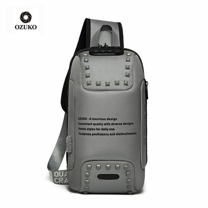 Ozuko men's trendy small chest bag outdoor sports men's crossbody bag casual waterproof Oxford cloth crossbody bag for men 