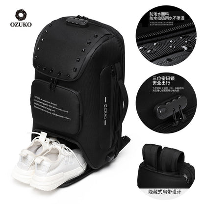 ozuko new student backpack sports trendy school bag Korean version multi-functional business computer backpack 