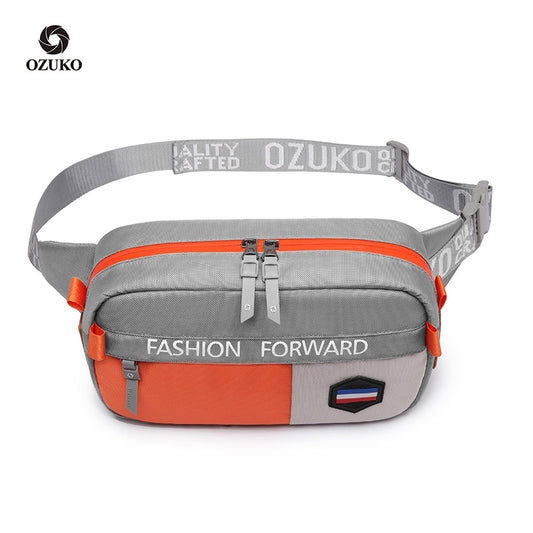 ozuko Korean version mobile phone waist bag running fashion crossbody bag trendy casual Oxford cloth chest bag 