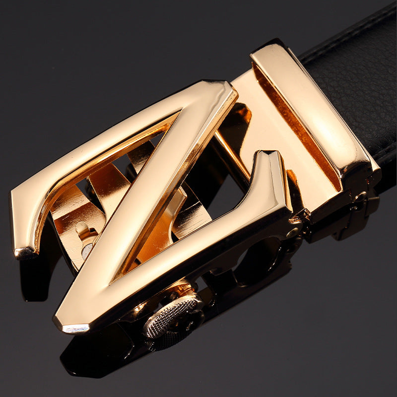 Belt men's genuine leather automatic buckle trousers belt for young and middle-aged students Korean version of the trendy business all-match pure cowhide belt for men 