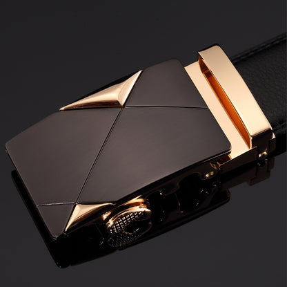 Belt men's genuine leather automatic buckle trousers belt for young and middle-aged students Korean version of the trendy business all-match pure cowhide belt for men 