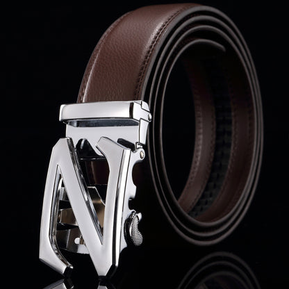 Belt men's genuine leather automatic buckle trousers belt for young and middle-aged students Korean version of the trendy business all-match pure cowhide belt for men 