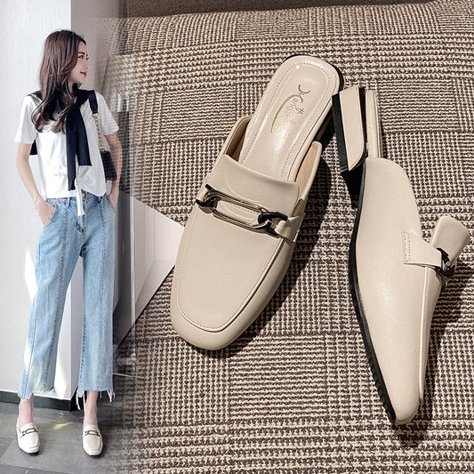 Baotou half slippers women's outerwear fashion 2023 new summer thick heel half slippers summer sandals flat women's trendy shoes 