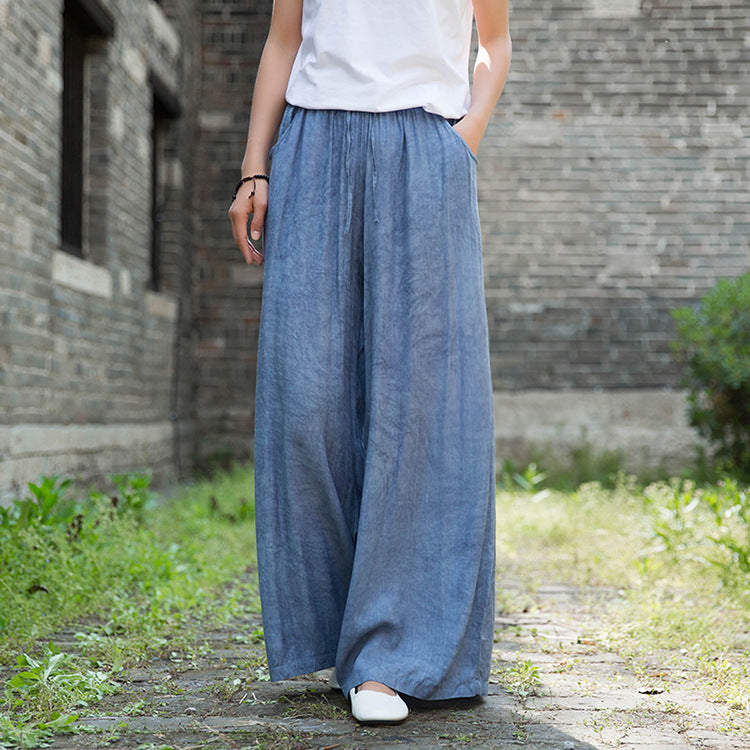 23 spring and summer national style improved Tencel tie-dye yoga loose travel leisure tea service literary and elegant trousers wide-leg pants 