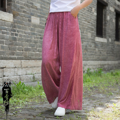 23 spring and summer national style improved Tencel tie-dye yoga loose travel leisure tea service literary and elegant trousers wide-leg pants 
