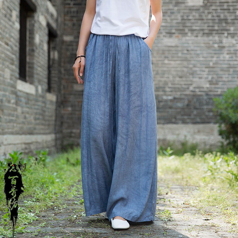 23 spring and summer national style improved Tencel tie-dye yoga loose travel leisure tea service literary and elegant trousers wide-leg pants 