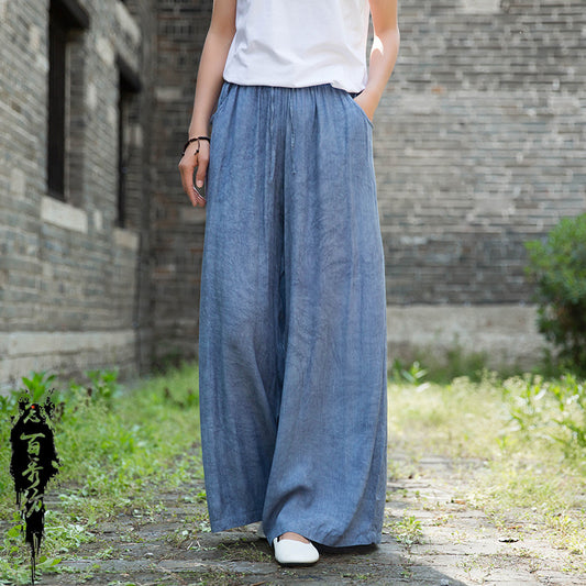 23 spring and summer national style improved Tencel tie-dye yoga loose travel leisure tea service literary and elegant trousers wide-leg pants 