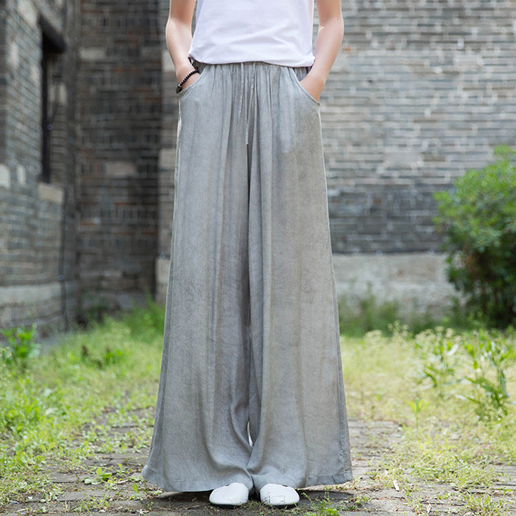 23 spring and summer national style improved Tencel tie-dye yoga loose travel leisure tea service literary and elegant trousers wide-leg pants 
