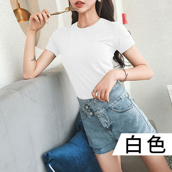 T021 avocado t-shirt women's high waist short-sleeved 2022 new Korean version tight body and mind machine niche matcha green top 