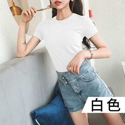 T021 avocado t-shirt women's high waist short-sleeved 2022 new Korean version tight body and mind machine niche matcha green top 