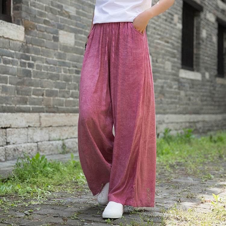 23 spring and summer national style improved Tencel tie-dye yoga loose travel leisure tea service literary and elegant trousers wide-leg pants 