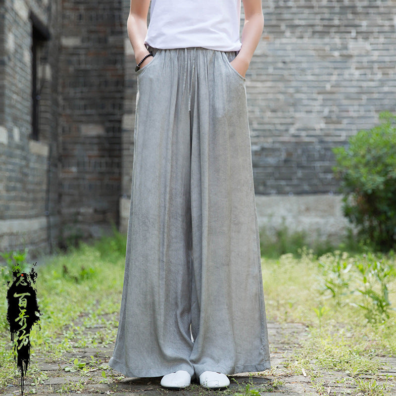 23 spring and summer national style improved Tencel tie-dye yoga loose travel leisure tea service literary and elegant trousers wide-leg pants 