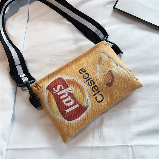 2020 New Funny Small Bag Women's Bag Versatile Potato Chips Personality Trendy Creative Lazy Style Cute Canvas Crossbody Bag 
