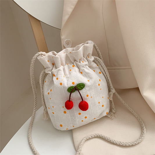 Summer small bag 2020 new crossbody bag female student ins forest style literary canvas bag single shoulder bucket bag trendy 
