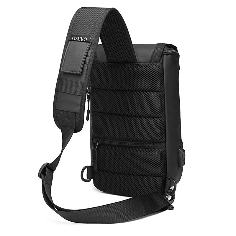 Ozuko new men's cross-body bag casual usb men's chest bag trendy brand waterproof chest bag men's cross-body chest bag 