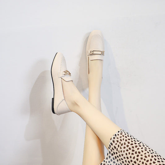 Single shoes women's 2023 new summer small leather shoes spring and autumn slip-on women's shoes all-match spring and summer Doudou shoes autumn 