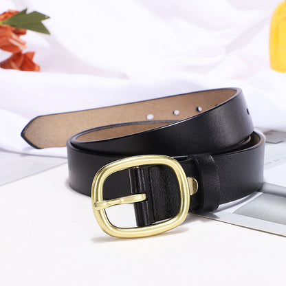 Belt women's leather pin buckle retro leather belt ladies fashion Korean version of ins style trend casual all-match belt 
